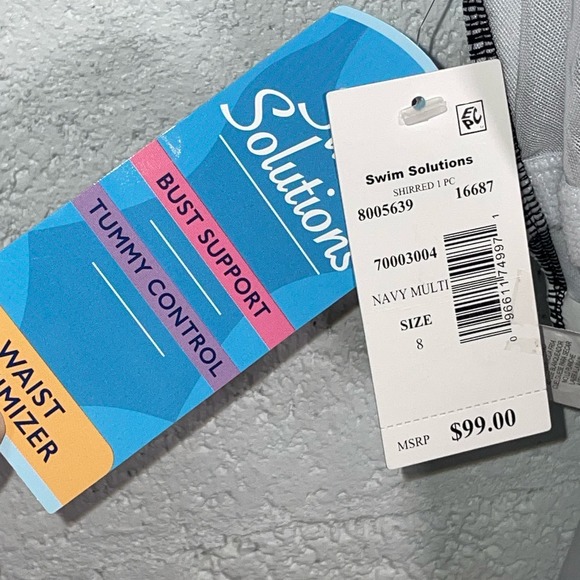 Swim SolutionsTummy-Control Shirred One-Piece Swimsuit, blue 8 - Picture 5 of 13